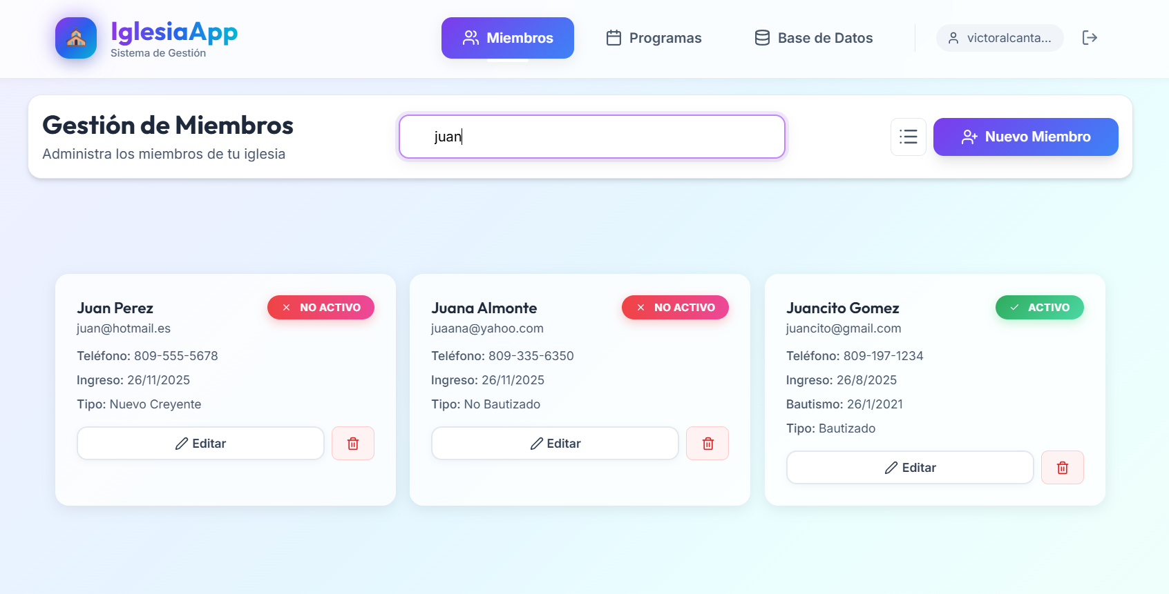 ⛪IglesiaApp - Sistema de Gestión de Miembros y Programas